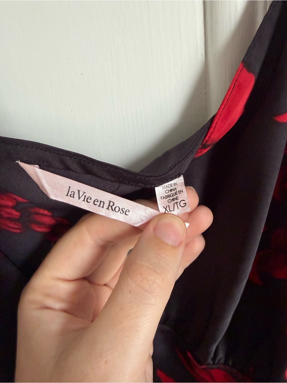 Black Slip Dress with Red Floral Print and Tie Straps - Picture 4 of 7